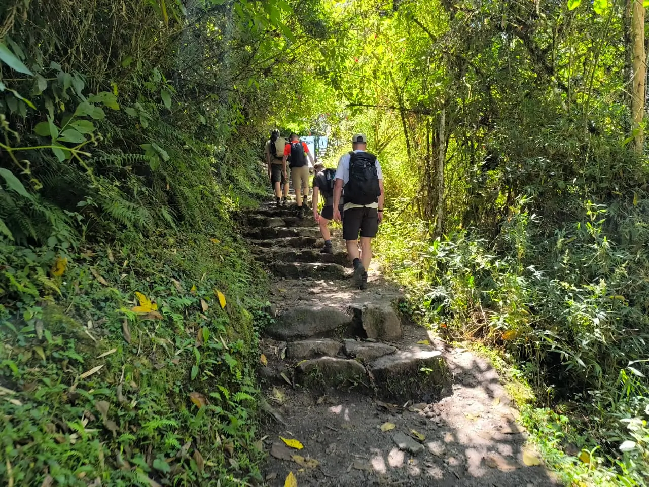 Hikers trekking along the famous Inca Trail to Machu Picchu