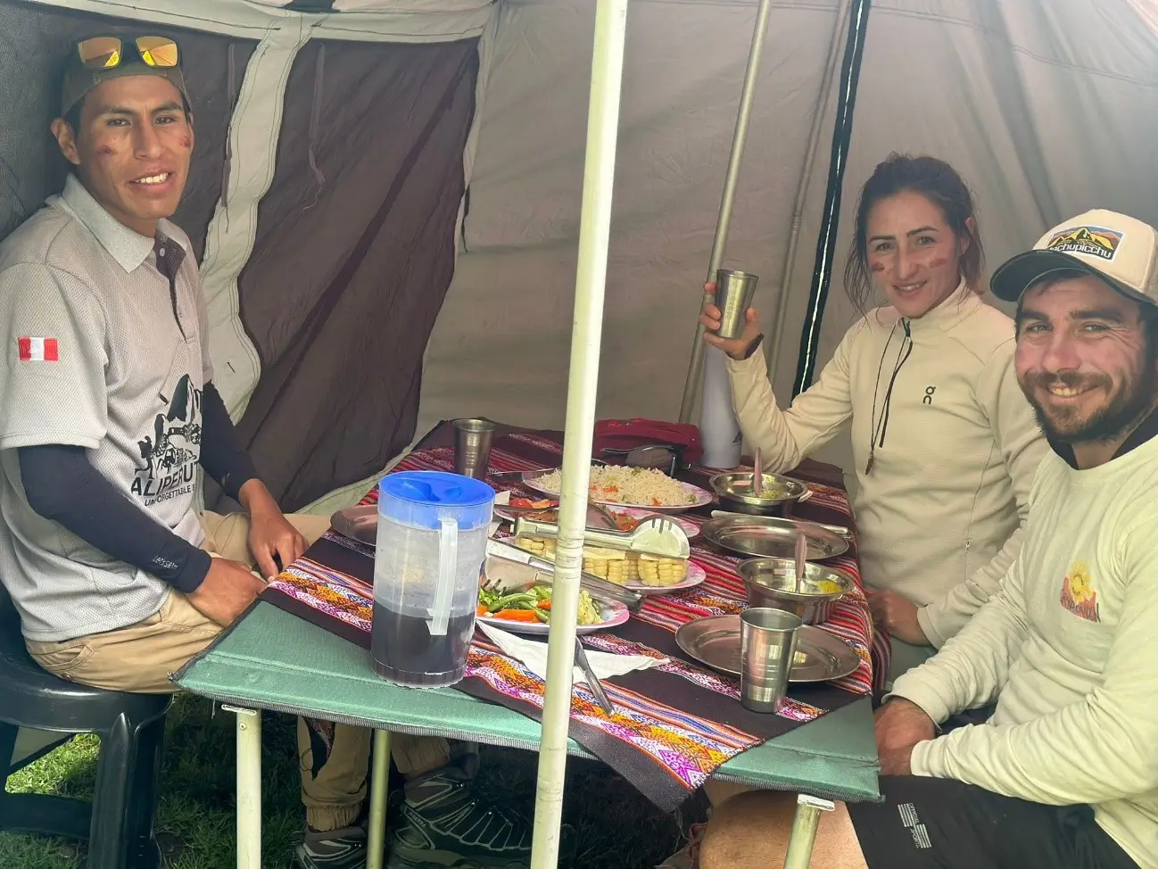 Sharing a meal during a hike through the Peruvian Andes